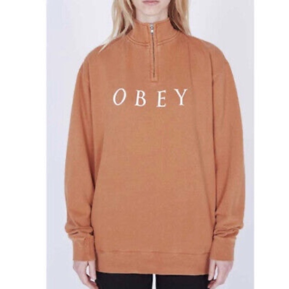 OBEY | Mockneck Dusty Pigment Henley Zip Dual Side Pockets Long Sleeve Sweatshir